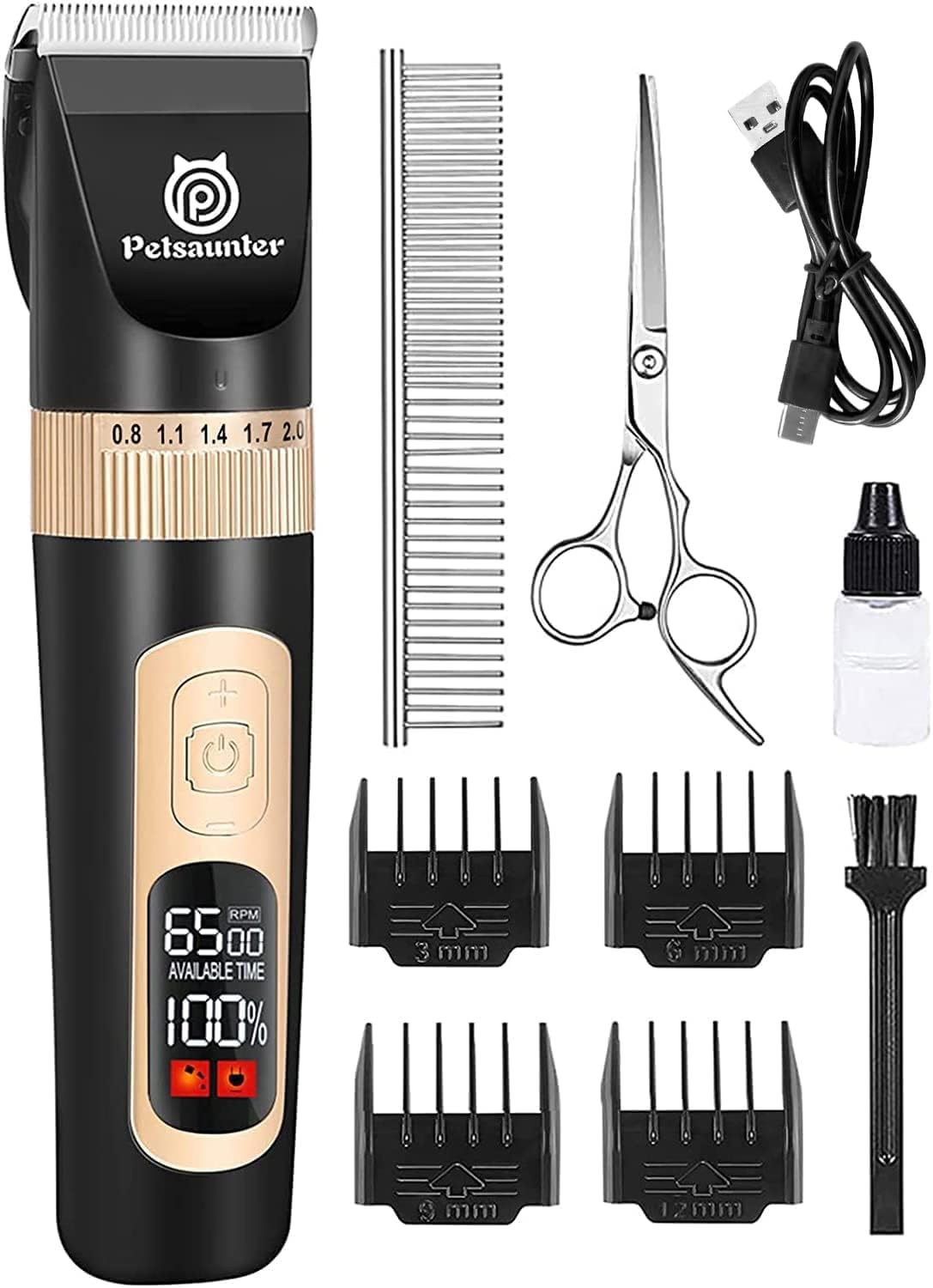Dog Clippers for Grooming, 4-Speed & LCD - Black / C95 Set