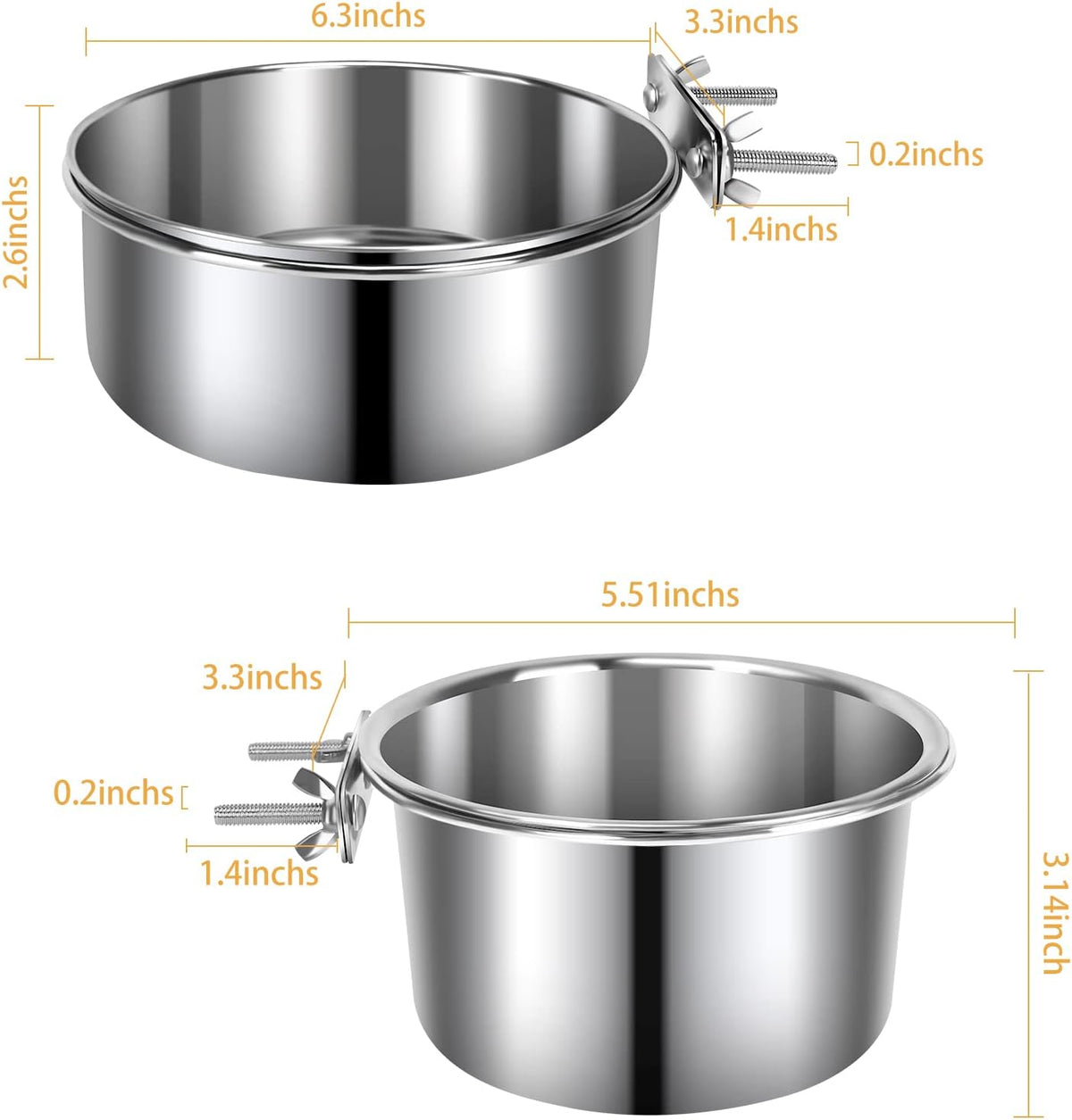 2 Pcs Stainless Steel Small Dog Crate Food Water Bowl - M (45 & 41 OZ) / Silver - image 2