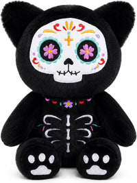 MUFEIRUO Halloween black cat plush holding pumpkin bag, wearing orange witch hat - view 9