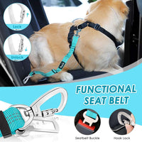 SlowTon Dog Seatbelt, 2 Pack Adjustable Heavy Duty Dog Safety Seat Belt – Essentials for Dogs - Light Blue / Seatbelt Clip + Carabiner - image 3