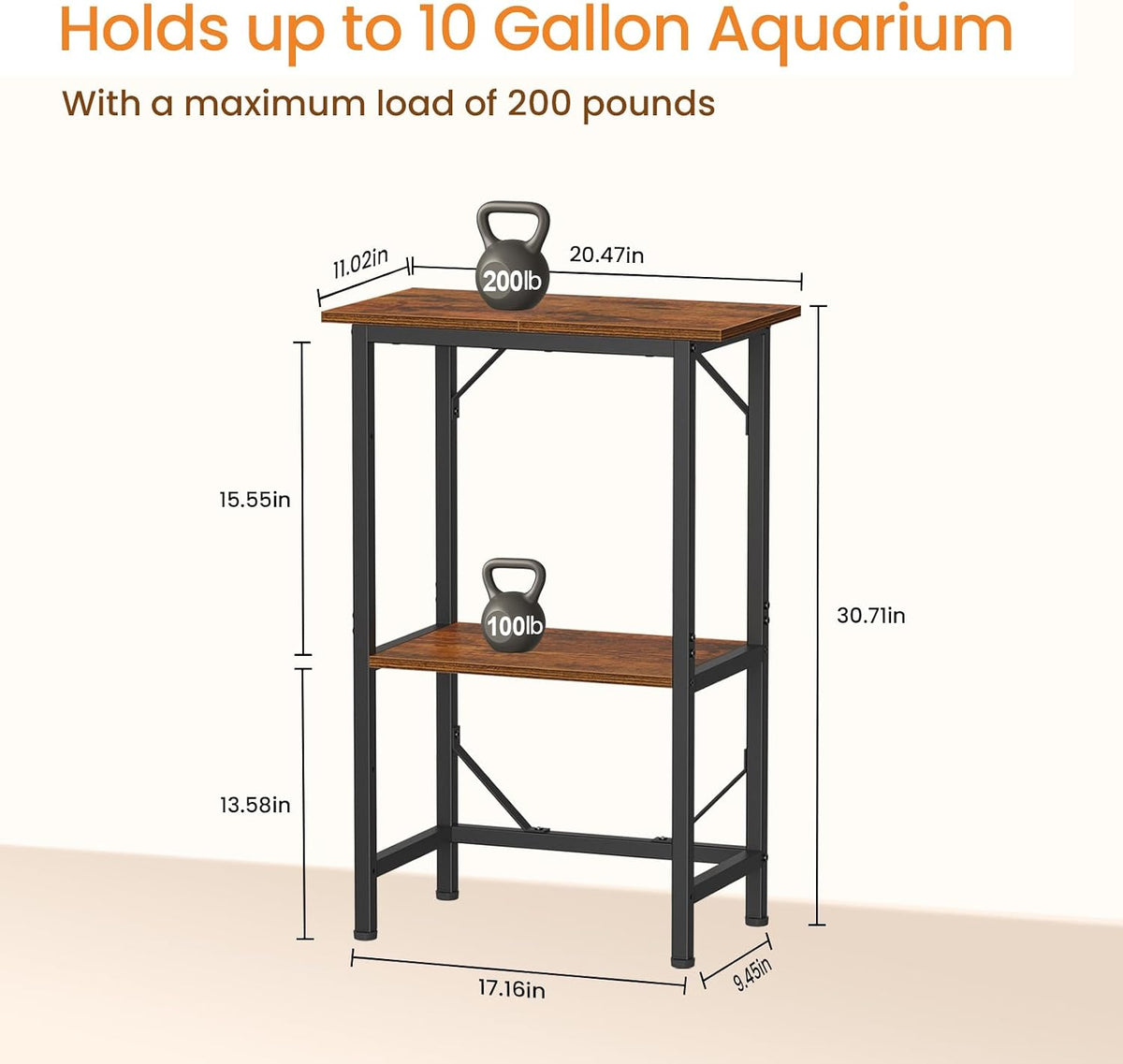 Snughome 10-20 Gallon Fish Tank Stand - Rustic Brown / 10 Gal-2 Tier - image 3