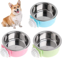 kathson Crate Dog Bowl, Removable Stainless Steel Hanging Pet Cage Bowl Food & Water Feeder Coop Cup for Cat, Puppy, Birds, Rats, Guinea Pigs 3pcs Large(Blue,Green,Pink)