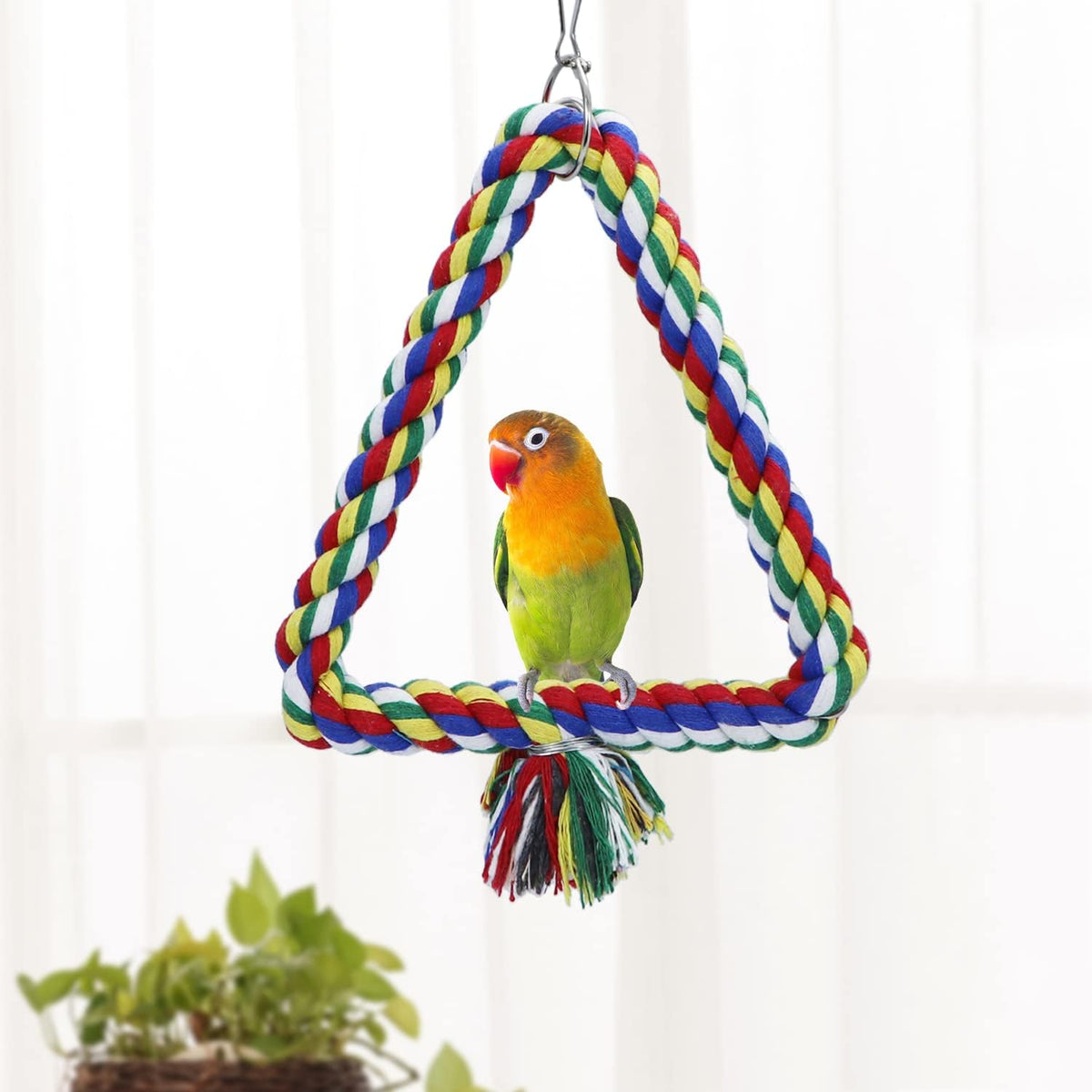 Bird Triangle Rope Swing Colorful Perch Chewing Toy for Parrots - S - image 2