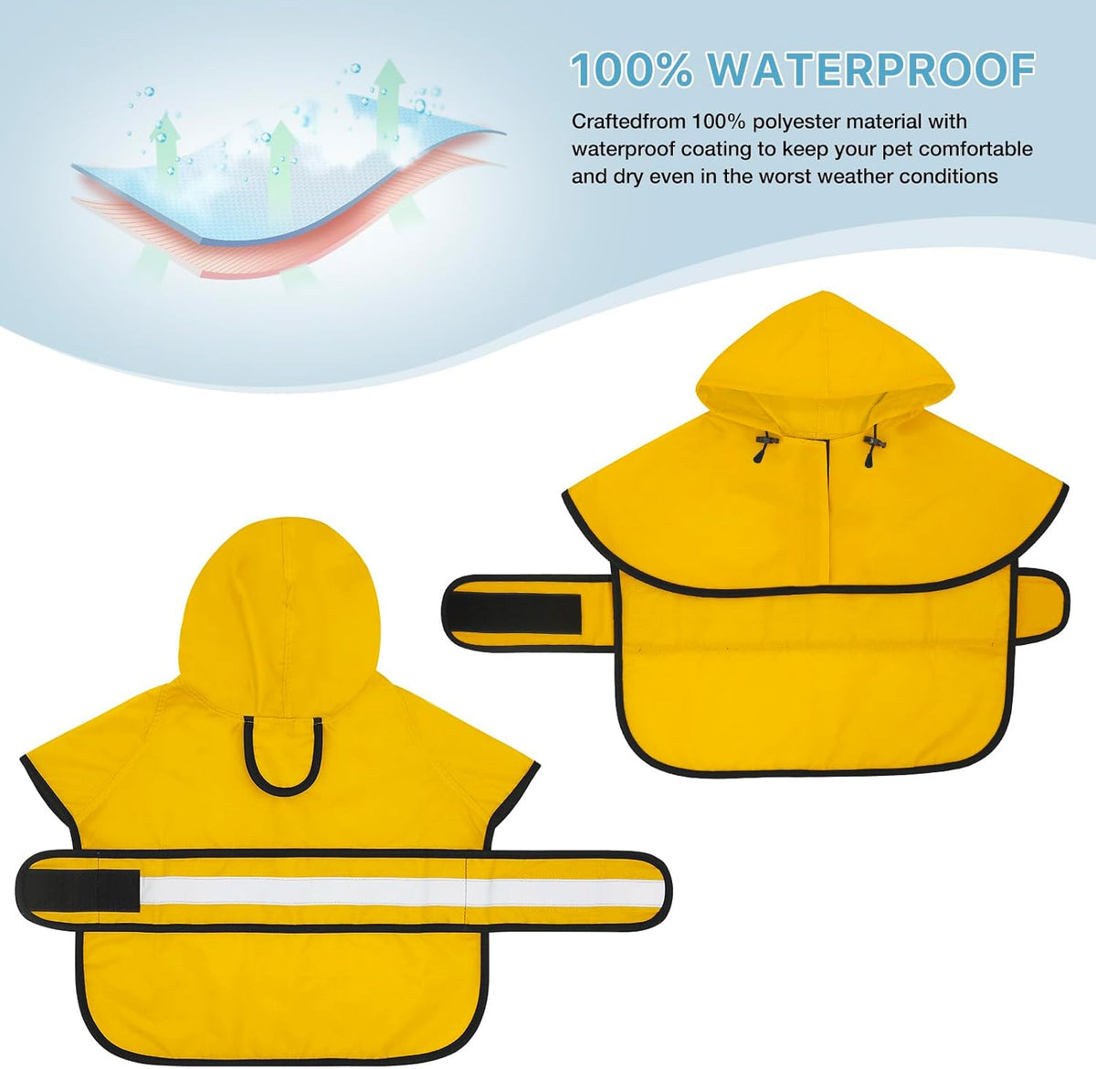 Waterproof Dog Raincoat - Reflective Dog Rain Jacket with Hood Lightweight Pet Rain Coat for Dogs - Yellow / XX-Large - image 3