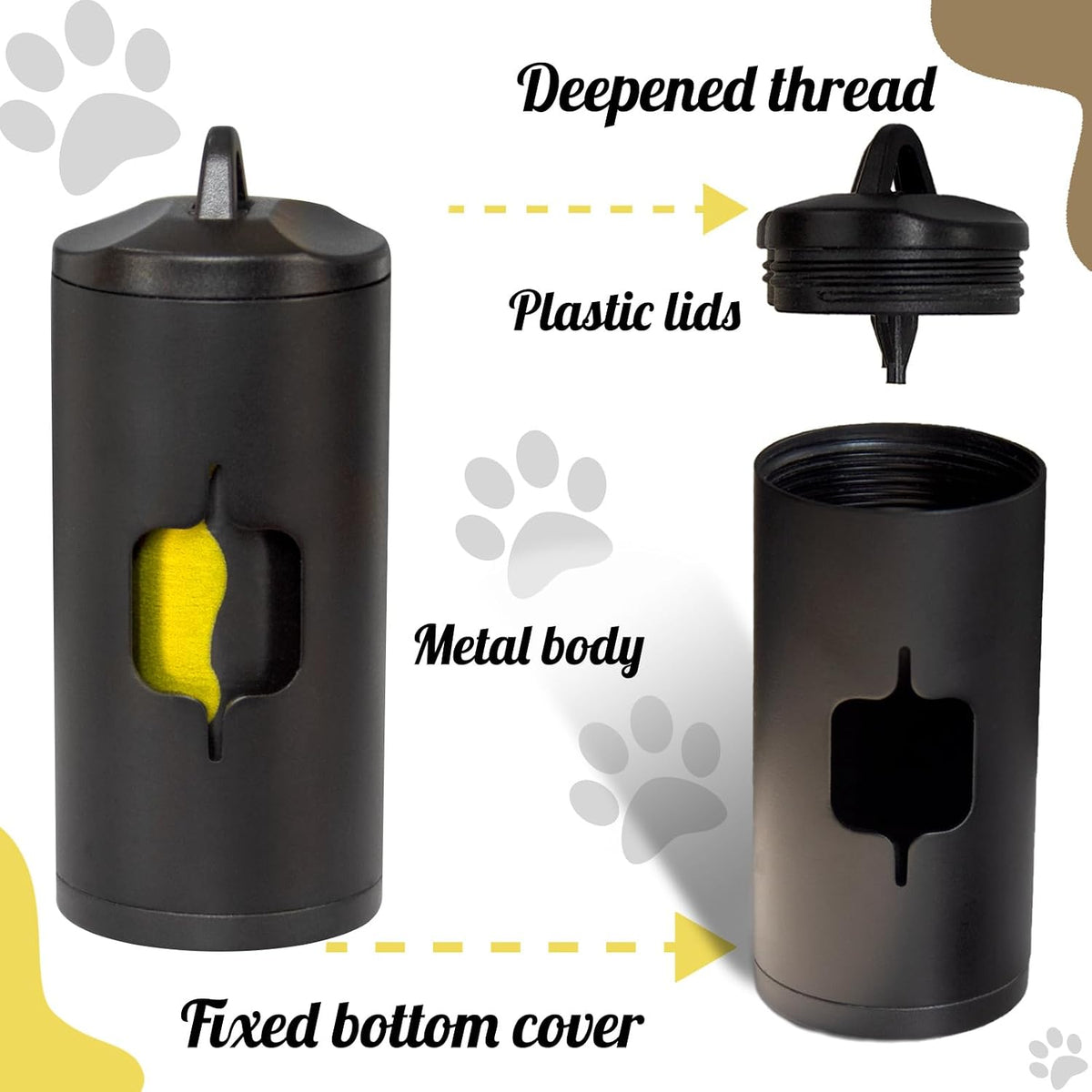 Metal Dog Poop Bag Holder 2-Pack w/Leash Clip - Dark / 2 Holders 30 Bags - image 2