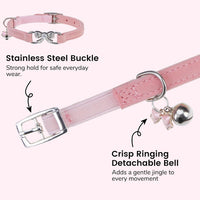 BINGPET Diamond Cat Collar with Bell, Adjustable Kitten Collar - Pink(Bowknot) / Neck Girth 8"-10" - image 4