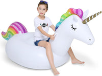 Jasonwell Big Inflatable Unicorn Pool Float Floatie Ride On with Fast - Rainbow / X-Large