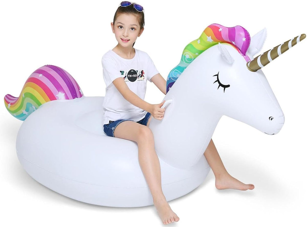 Jasonwell Big Inflatable Unicorn Pool Float Floatie Ride On with Fast - Rainbow / X-Large