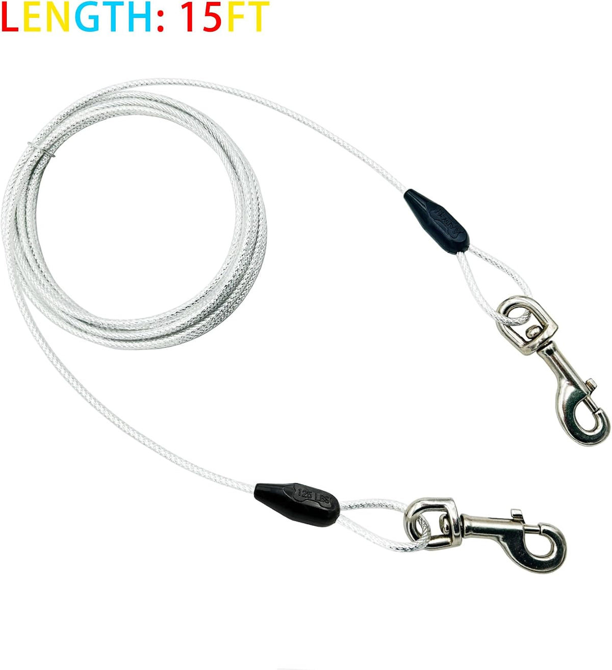 30ft Reflective Tie-Out Cable for Heavy Dogs Up to – Essentials for Dogs - 125lbs15ft / Black & Silver - image 2