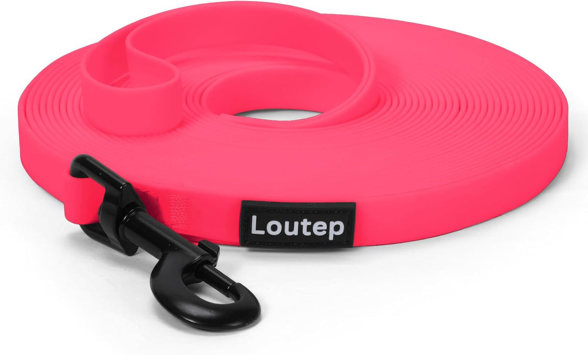 Waterproof Long Line Dog Training Leash, PVC-Coated - Pink / 30ft