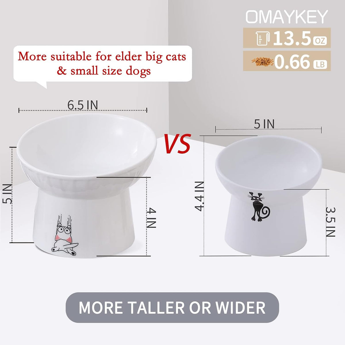 6.5 Inch Extra Wide Ceramic Raised Cat Bowl Set - White & White - image 3