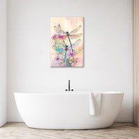 Dragonfly Bathroom Pictures Wall Art, Floral Bathroom Wall Decor, Framed Painting Canvas Artwork for Bedroom Living Room Decorations 24"L x 16"W