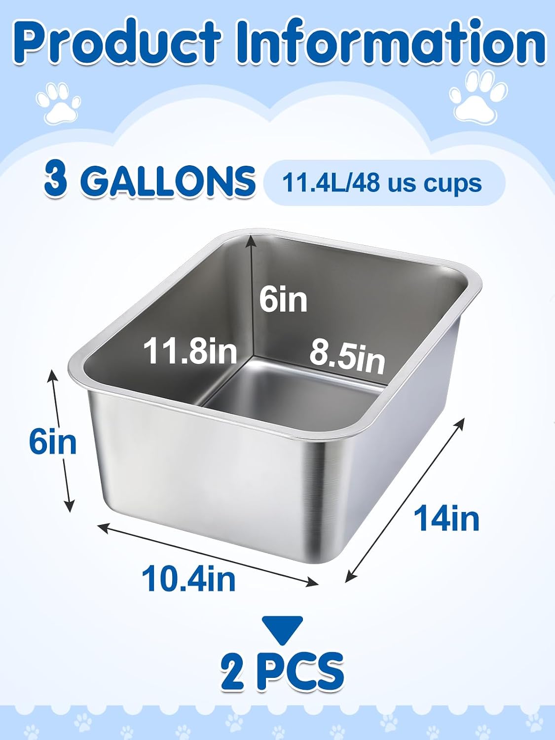 2Pcs 4 Gallons Food Grade Stainless Steel Extra Large Dog Bowls – Essentials for Dogs - 3 Gallons - image 4