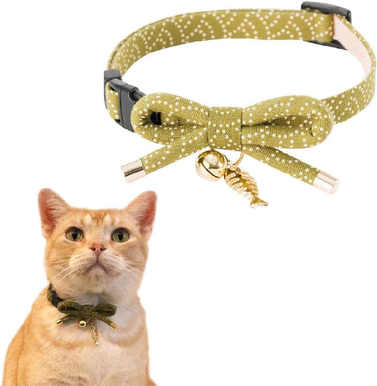 Necoichi Zen Fish Charm Cat Collar, Safety Breakaway with Bell – Essentials for Cats