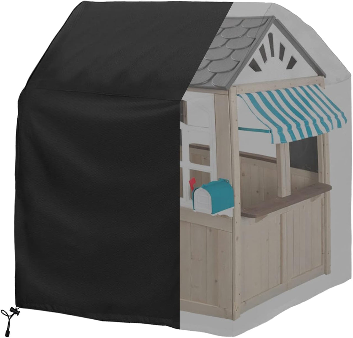 Iceberg Elf black waterproof outdoor playhouse cover with drawstring hem - view 4