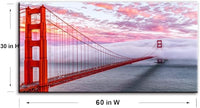 San Francisco Red Golden Gate Bridge At Dusk Canvas Wall Art For BedRoom,Modern Realism City Building Picture,Califonia Foggy Cityscape Painting Decor,Bracket Fixed Ready To Hang,Inner Frame (30x60)