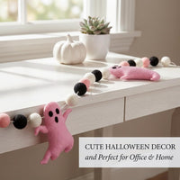 Whaline Halloween ghost felt banner with white ghosts in different expressions and black and orange  - view 5