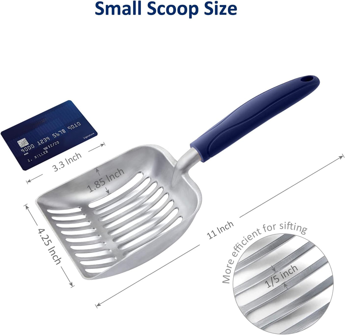 Cat Litter Scoop, Aluminum Alloy Sifter, Kitty Metal Scooper - Small / FLAT Aluminum \ #01 Blue Handle - image 2