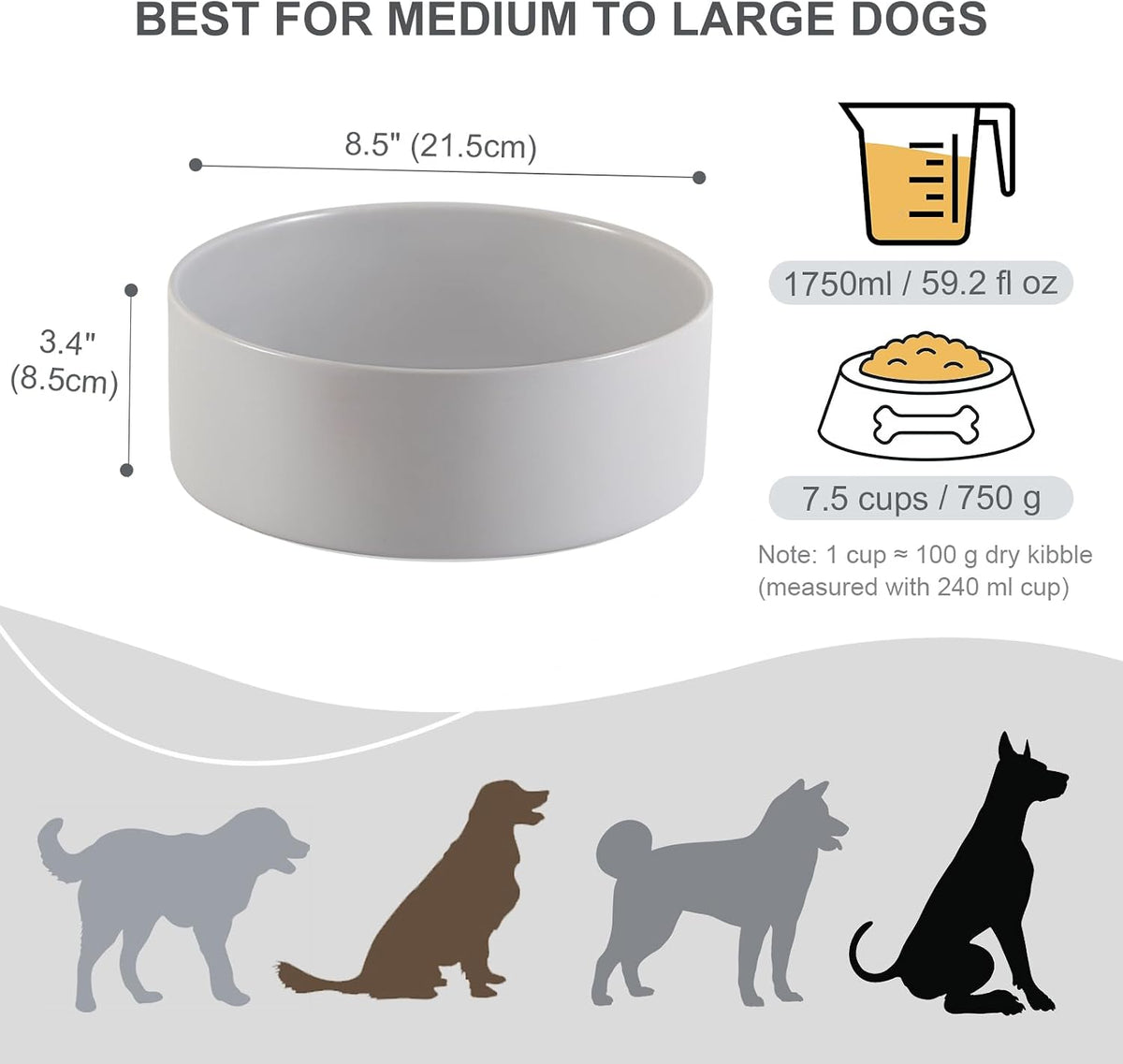 Ceramic Dog Bowl for Food and Water - Large / Grey - image 2