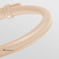 CollarDirect Rolled Leather Dog Collar, Soft Padded Round Puppy Collar, Handmade Genuine Leather Collar Dog Small Large Cat Collars 13 Colors (15-19 Inch, Beige Textured)