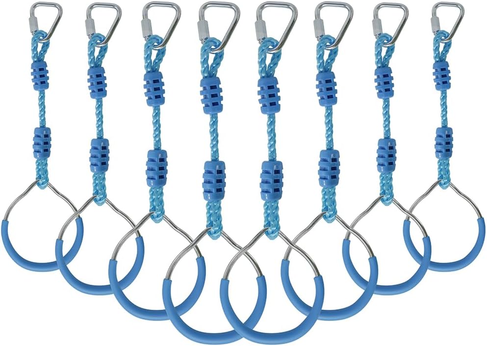 Swing Gymnastic Ring Warrior Obstacle Course Slackline Climb Trapeze - 8 Pack / Light Blue