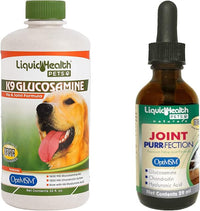 LIQUIDHEALTH Pets K9 Glucosamine Chondroitin Supplement for Dogs & Puppies & Joint Purr-Fection Hip & Joint Glucosamine Drops for Cats & Kittens - Pet Health Supplement Bundle for Mobility, USA Made