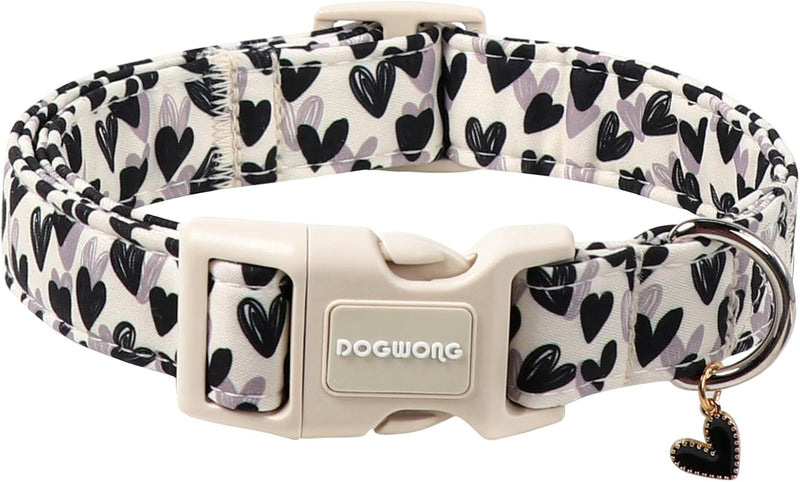 Brown Checked Dog Collar, Autumn Plaid Dog Collar - Z: Grey Heart / Large (Pack of 1)