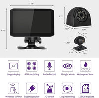 VSYSTO 4CH Truck Dash Camera System DVR Recorder Waterproof Backup Camera Front&Sides&Rear VGA for Truck Tractor Semi Trailer Van 7.0" Monitor Infrared Night Vision