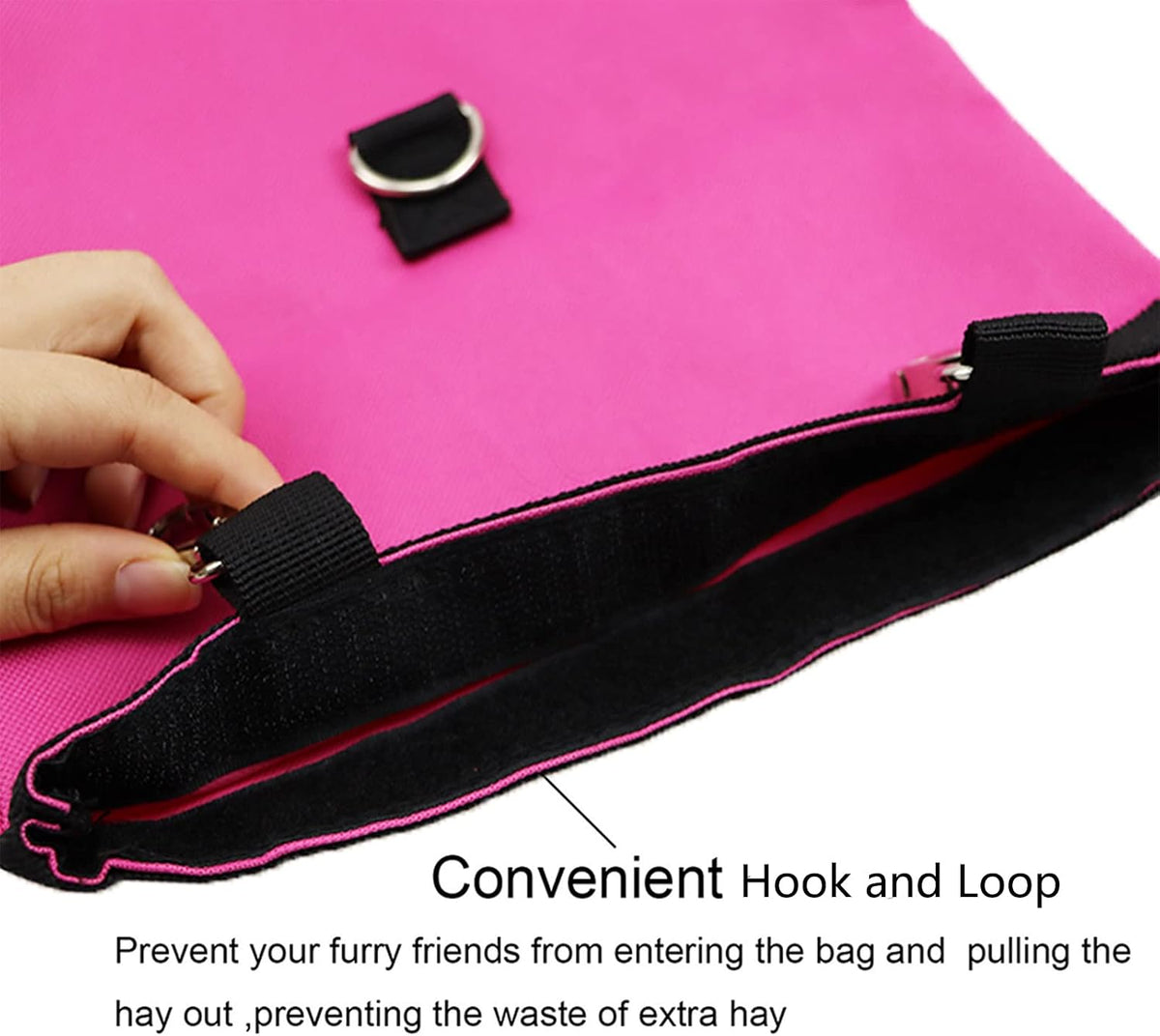 Rabbit Hay Feeder Bag Hanging Hay Rack – Essentials for Small Pets - 2 Windows / Pink - image 2