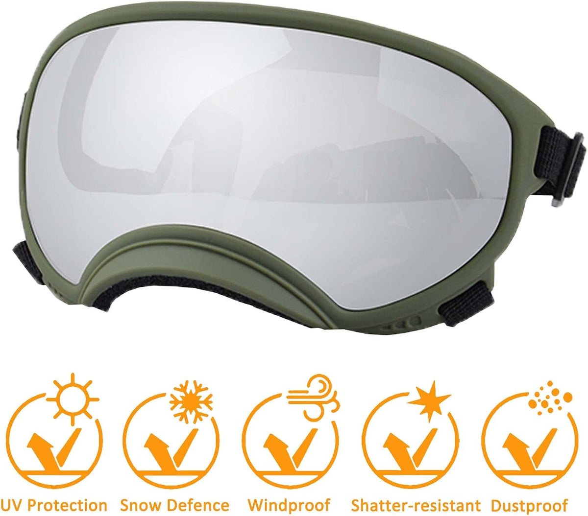 Medium Dog Sunglasses with Adjustable Strap UV Protection - Large size-Army green frame silver lenses - image 2