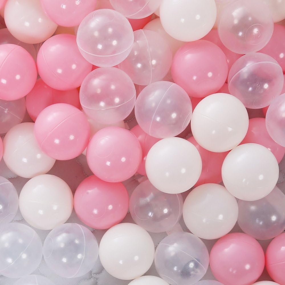 Colorful 100pcs Ball Pit Balls 2.2-inch Plastic Balls Crush Proof - 100 balls-Pink+beige+transparent
