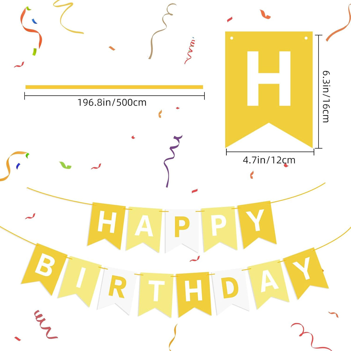 Orange Happy Birthday Banner Birthday Sign for Backdrop Happy - White Yellow - image 2
