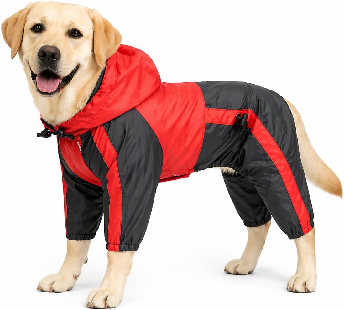 Pet Apparel Large Dog Clothing Raincoat Pet Clothes Rain Coat For Big - L-XL (Large Dog ~75lbs) / Red