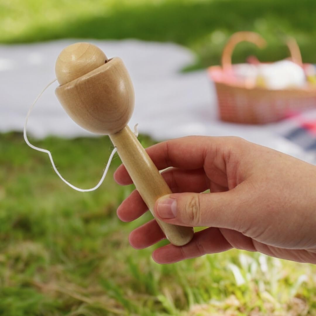 House of Marbles traditional wooden cup and ball toy with cord, natural FSC-certified wood - view 2