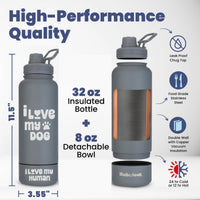 Rubyloo Dog Mom Water Bottle with Detachable Bowl for Dog Lovers – Essentials for Dogs - Love My Dog: Smoky Grey - image 4