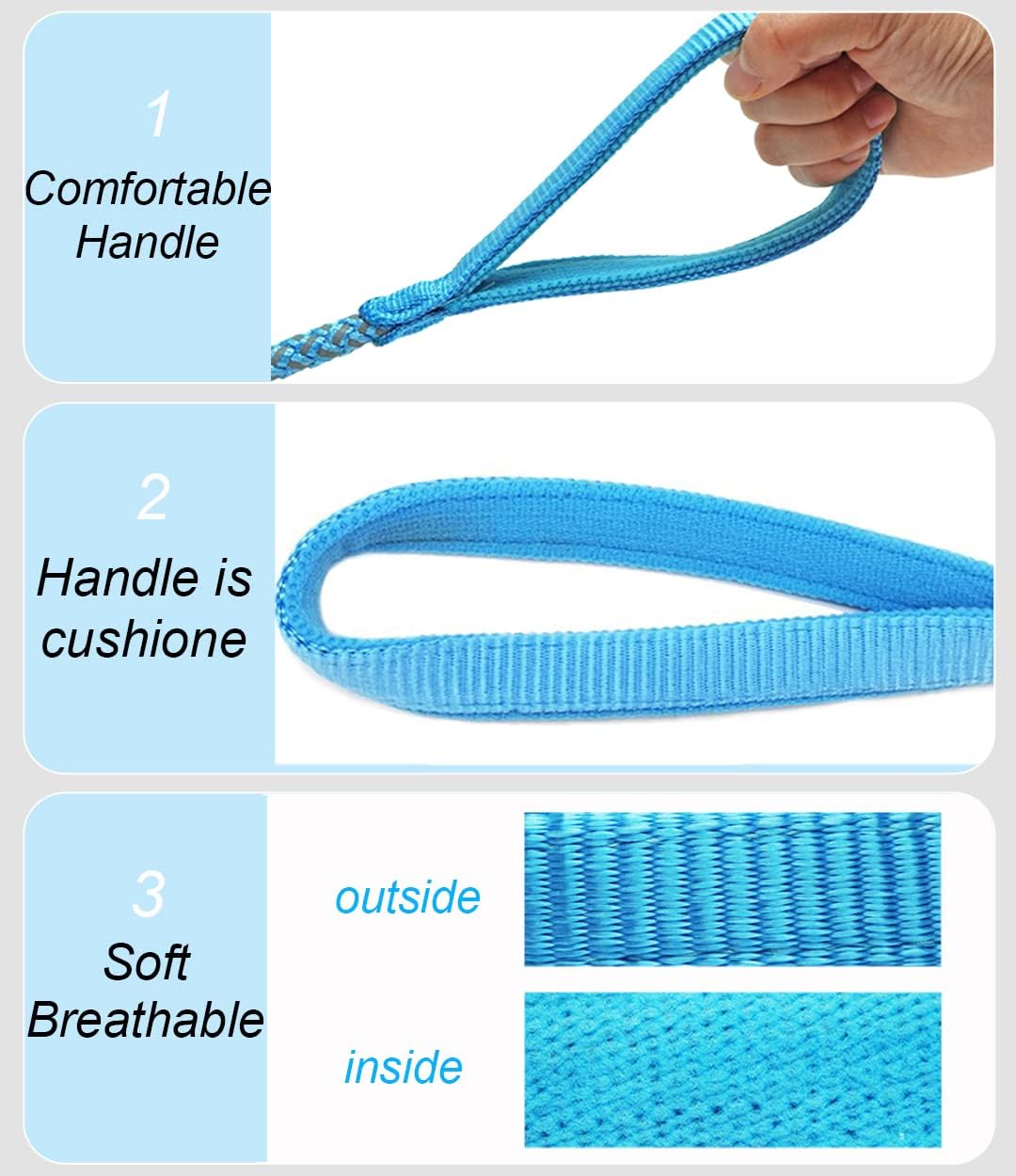Reflective Dog Leash 2/3/4/6/10ft Braided 1/2" Strong Nylon Rope – Essentials for Dogs - 3ft * 1/2" / Sky blue - image 4