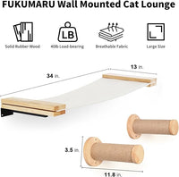 FUKUMARU Cat Wall Furniture, 2 PCS Climbing Shelves Set, Solid Rubber Wood Cat Shelf, Cats Perches for Wall Sleeping, Playing, Jumping and Lounging, 16 inch Drywall Installation