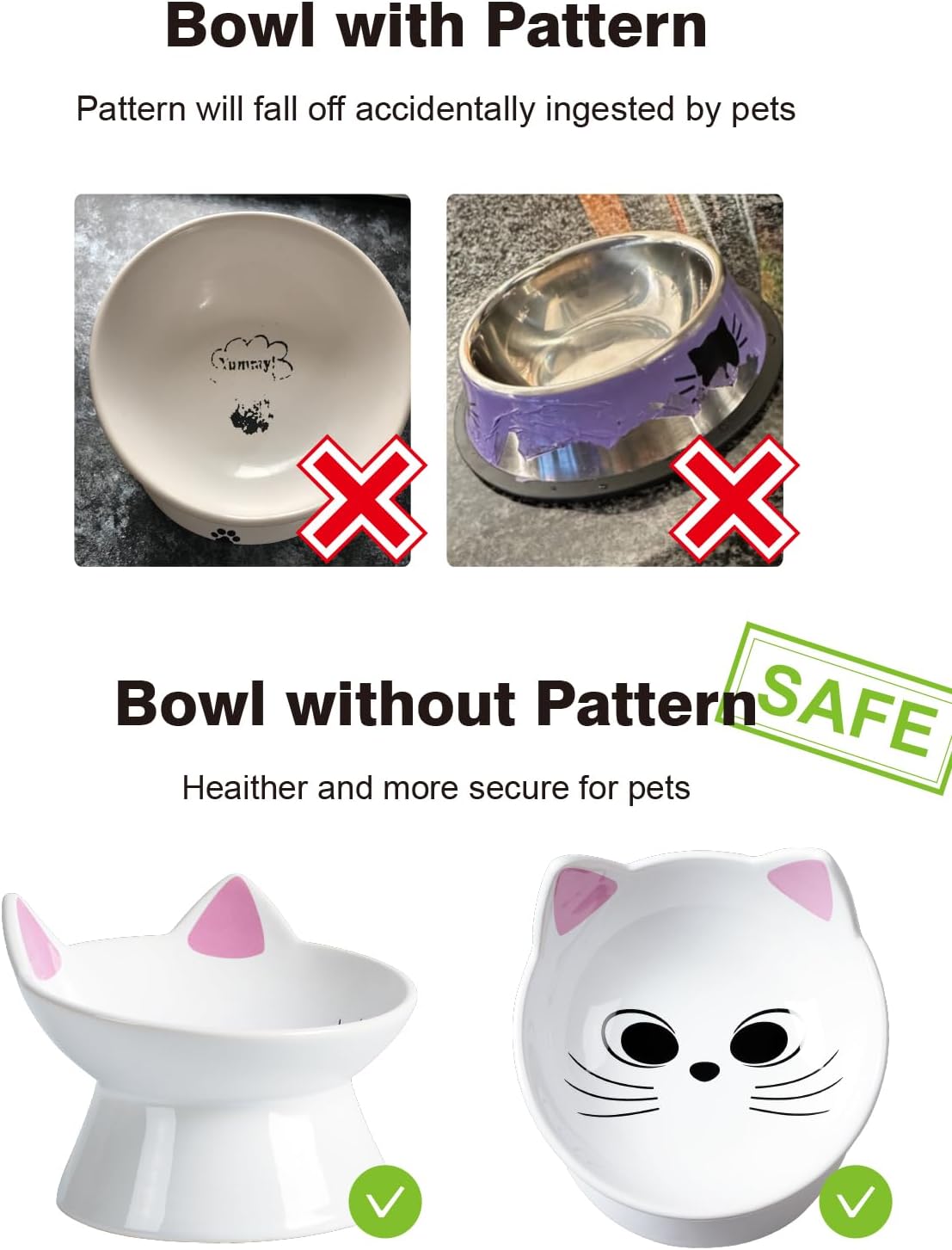Cat Water Bowl, 15° Tilted and Raised Pet Food Dish - 1 Pack / Pink Cat - image 4