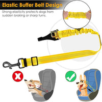 SlowTon Dog Harness, Adjustable Dog Seatbelt, 2 in 1 Latch Bar Attachment, Reflective Nylon Belt Tether, Yellow, 27.55in