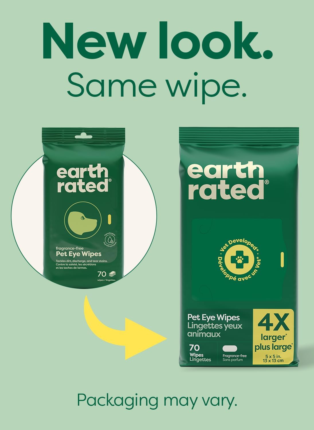 Earth Rated Dog Wipes for Paws & Butt, Deodorizing - Eye Wipes Unscented / 70 Grooming Wipes - image 2