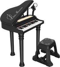 Losbenco kids piano keyboard toy with 31 keys, microphone and stool in pink