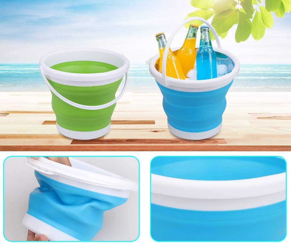 Anzmtosn castle sand buckets 3 pack, 7 inch green and blue beach pails with handles - view 16