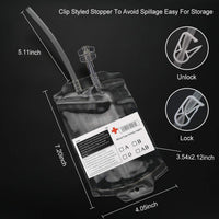 Aweilan blood bag drink pouches 20 pack, 350ml IV bag party cups with clips and syringe - view 3