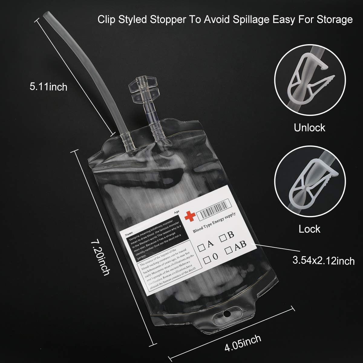 Aweilan blood bag drink pouches 20 pack, 350ml IV bag party cups with clips and syringe - view 3