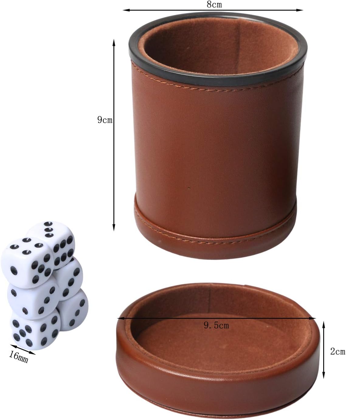 Leatherette Dice Cup with Lid Includes 6 Dices - Darkbrown - image 3