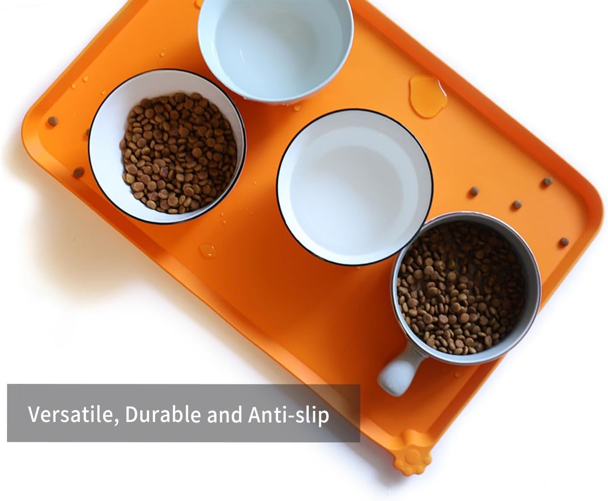 Hoki Found -Waterproof Pet Feeding Mats with High Lips - 22"L x 14"W / Orange - image 4