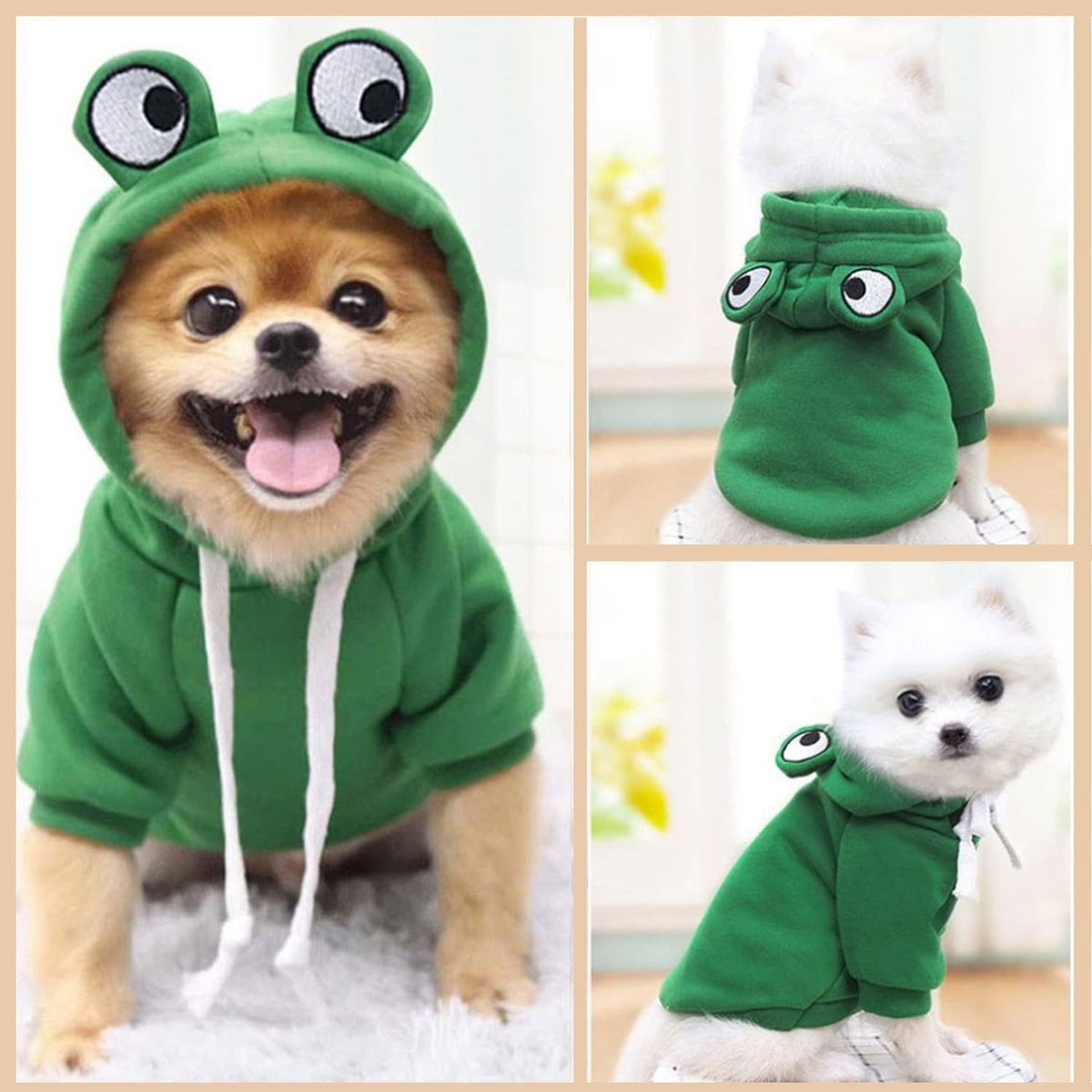 Dog Hoodie Basic Sweater Coat Cute - Green Frog / L - image 2