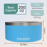 Coldest Dog Bowl - Anti Rust Metal, Non Slip, 3 Layers Insulated Stainless Steel Dog Bowls - Spill Proof & Heavy Duty - Water Bowl for Dogs, Cats & Pets, Dish Washer Safe (200 oz, Celestial Blue)