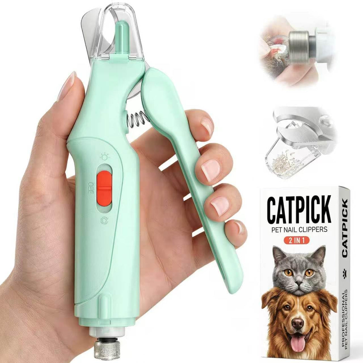 2-in-1 Cat & Dog Nail Clippers with Grinder and Dual LED Lights – Essentials for Dogs - Green