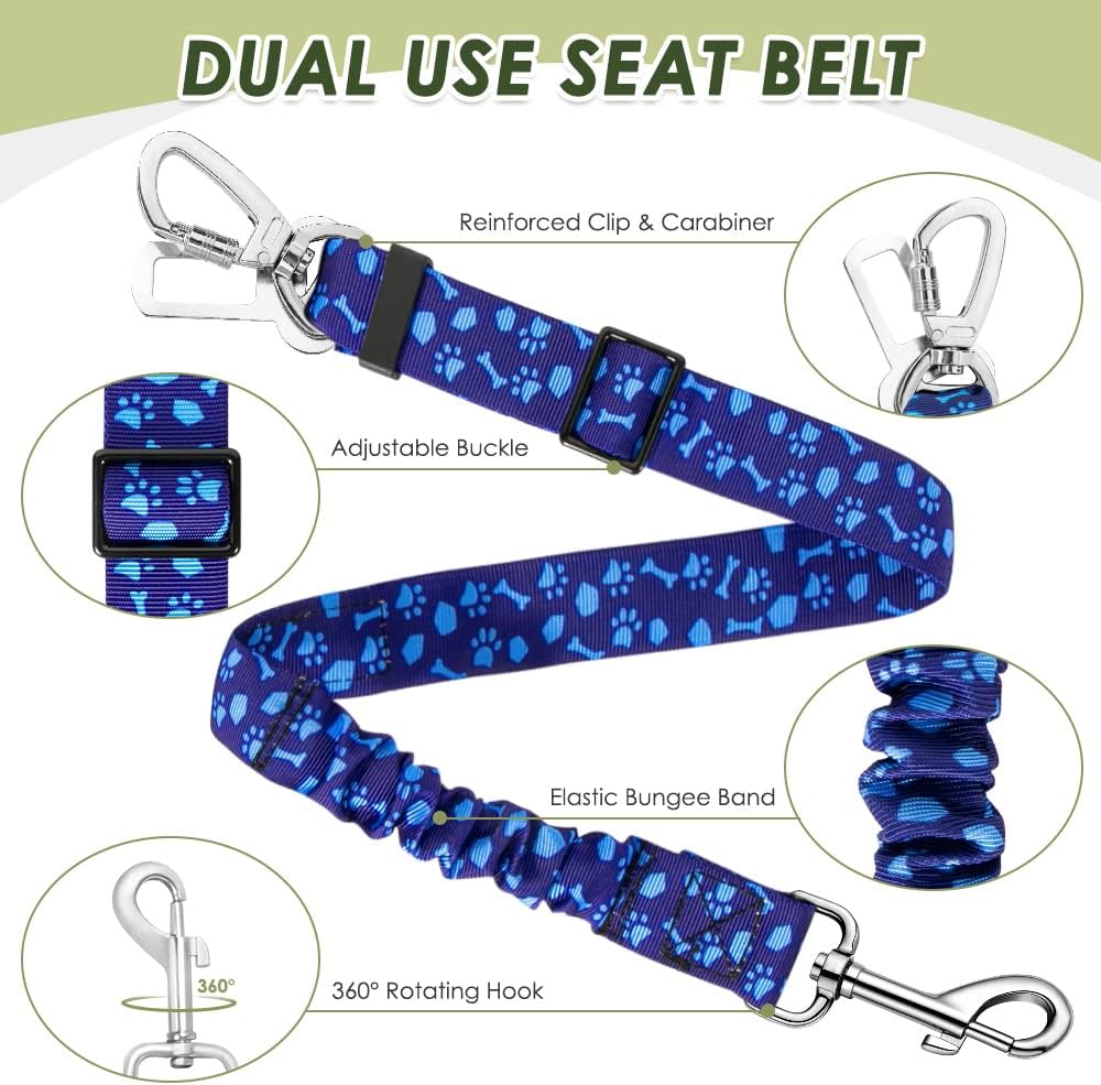 SlowTon Dog Seatbelt, 2 Pack Adjustable Heavy Duty Dog Safety Seat Belt – Essentials for Dogs - Blue / Seatbelt Clip + Carabiner - image 2